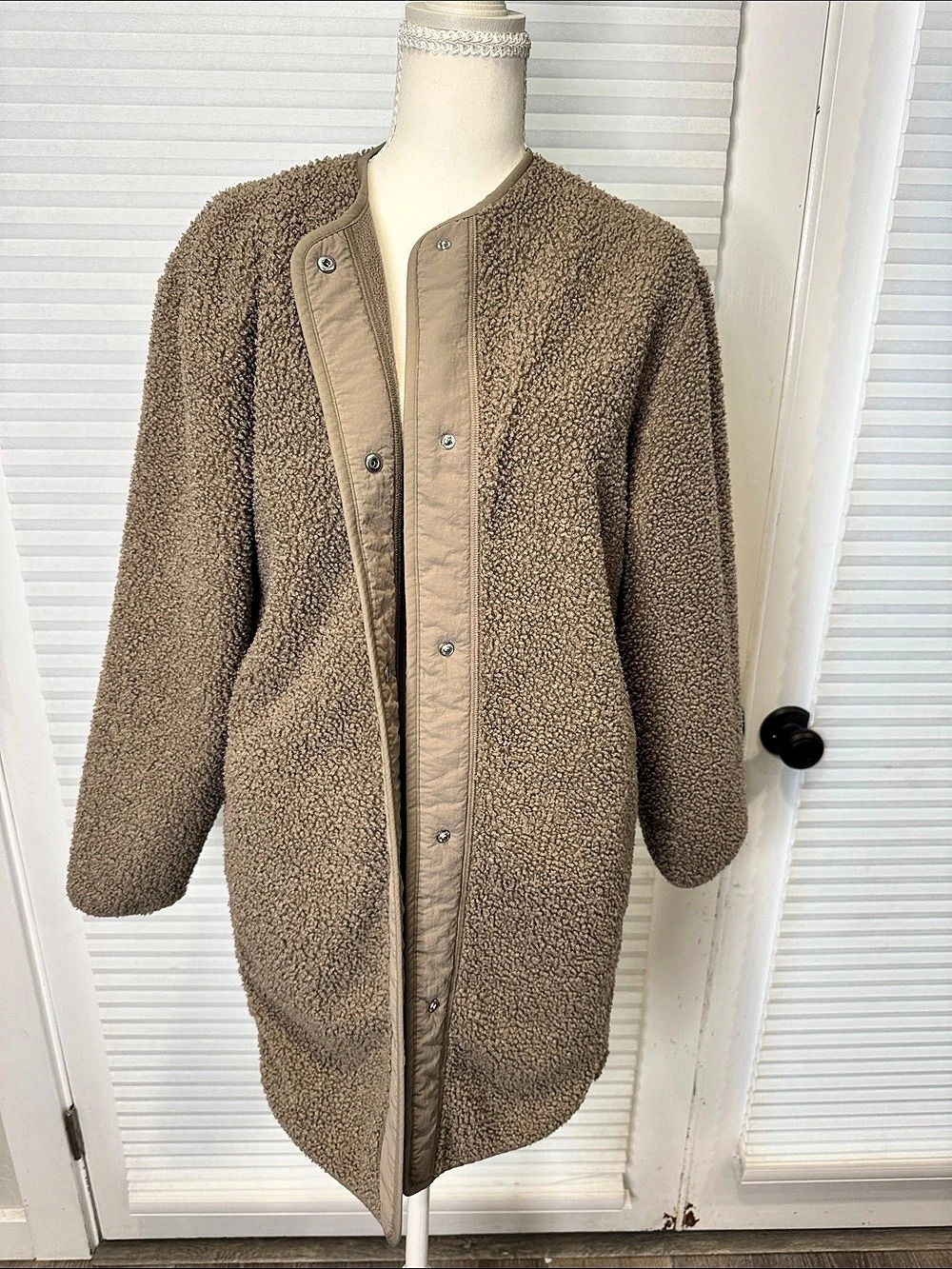 Wilfred Sherpa Long Liner Jacket Teddy Fleece Brown XS